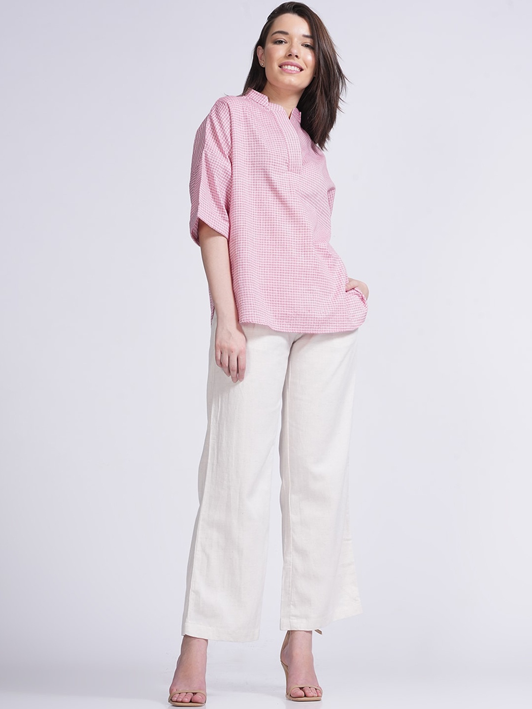 

Saltpetre Cliff & Coast Checked Pure Cotton Top With Trouser, Pink