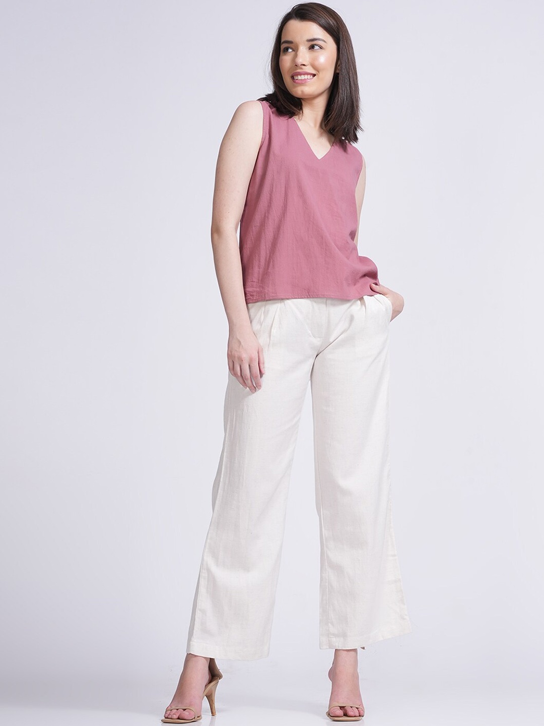 

Saltpetre Kate V-Neck Sleeveless Top With Trousers Co-Ords, Pink