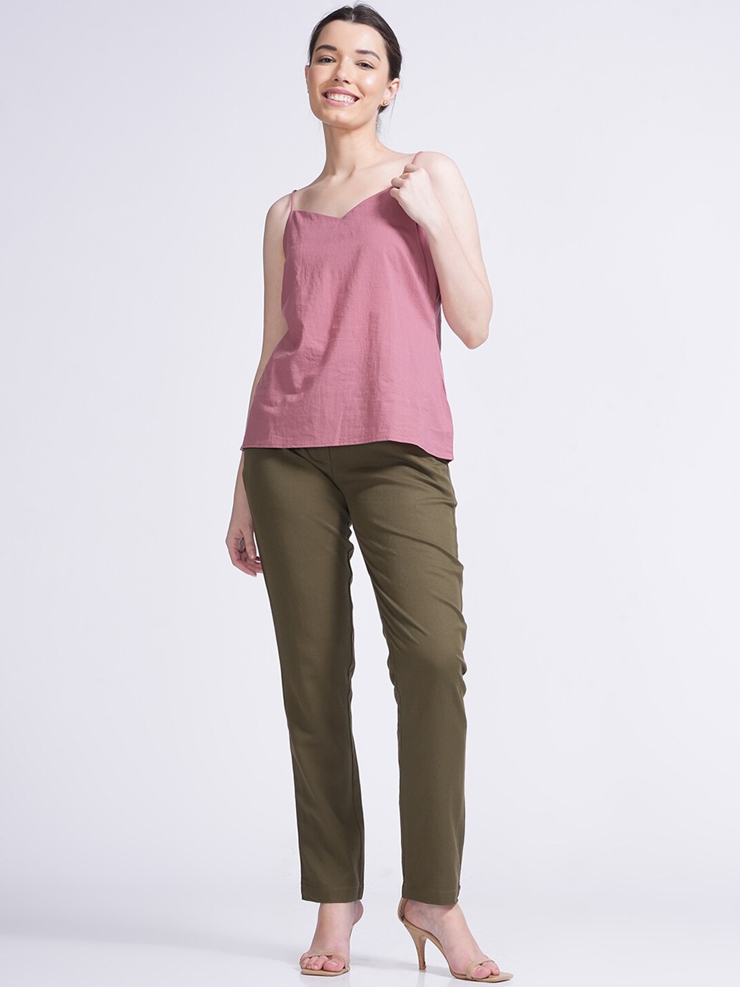 

Saltpetre Holley Shoulder Straps Top With Mid-rise Trouser Co-Ords, Pink
