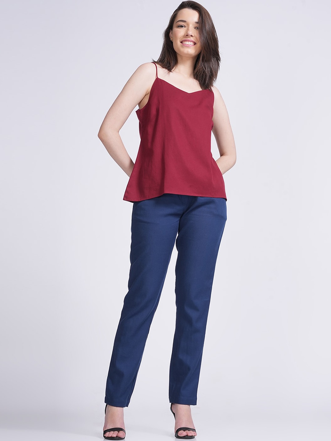 

Saltpetre Holley Shoulder Straps Top With Trousers Co-Ords, Maroon