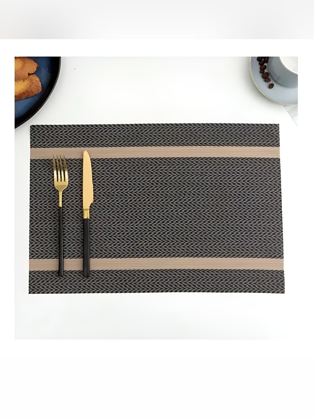 

MONKDECOR Brown & Grey 4 Pieces Geometric Textured Rectangle Table Placemats
