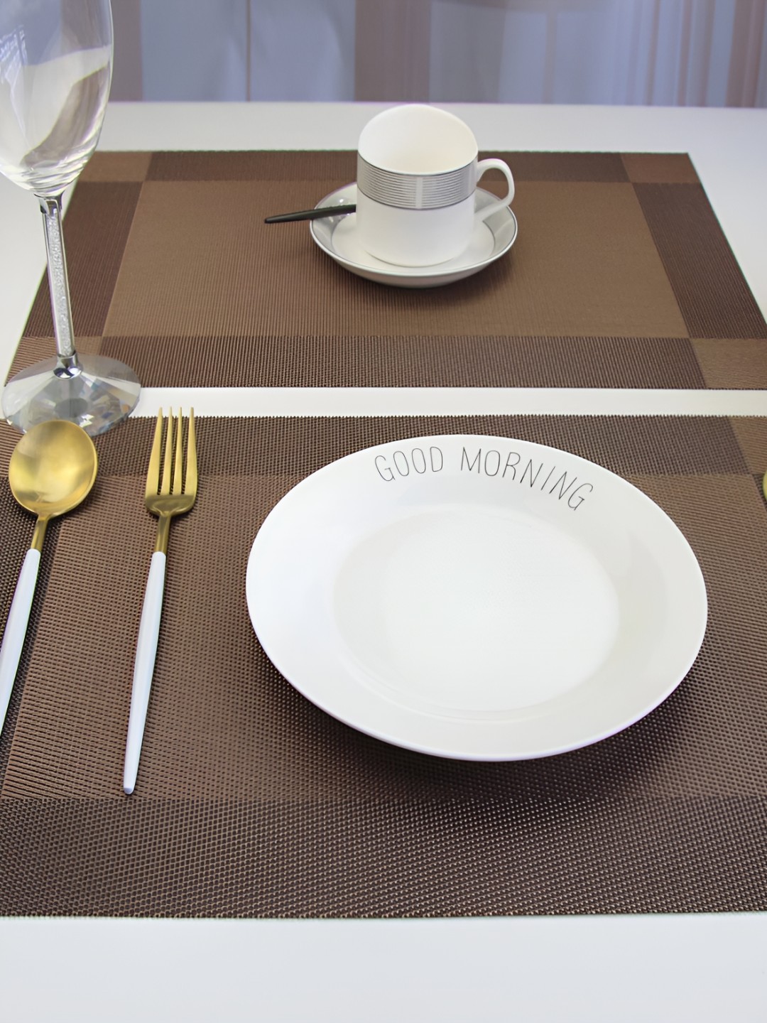 

MONKDECOR Brown 5 Pieces Geometric Textured Rectangle Table Placemats