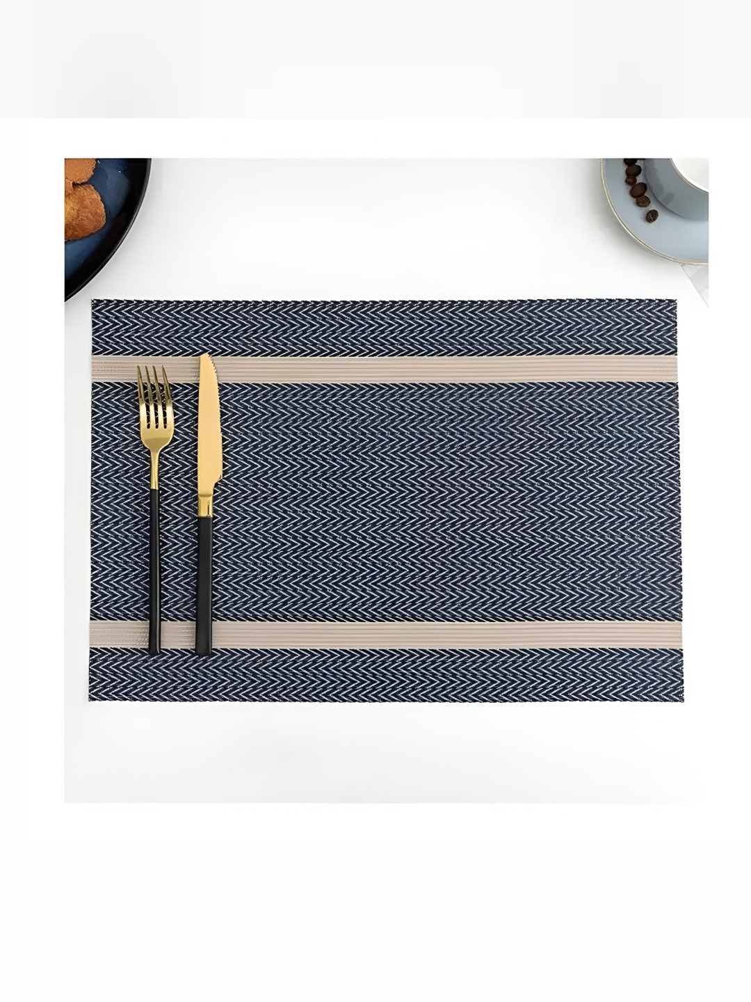

MONKDECOR Blue & Brown Geometric Textured Rectangle Table Placemat