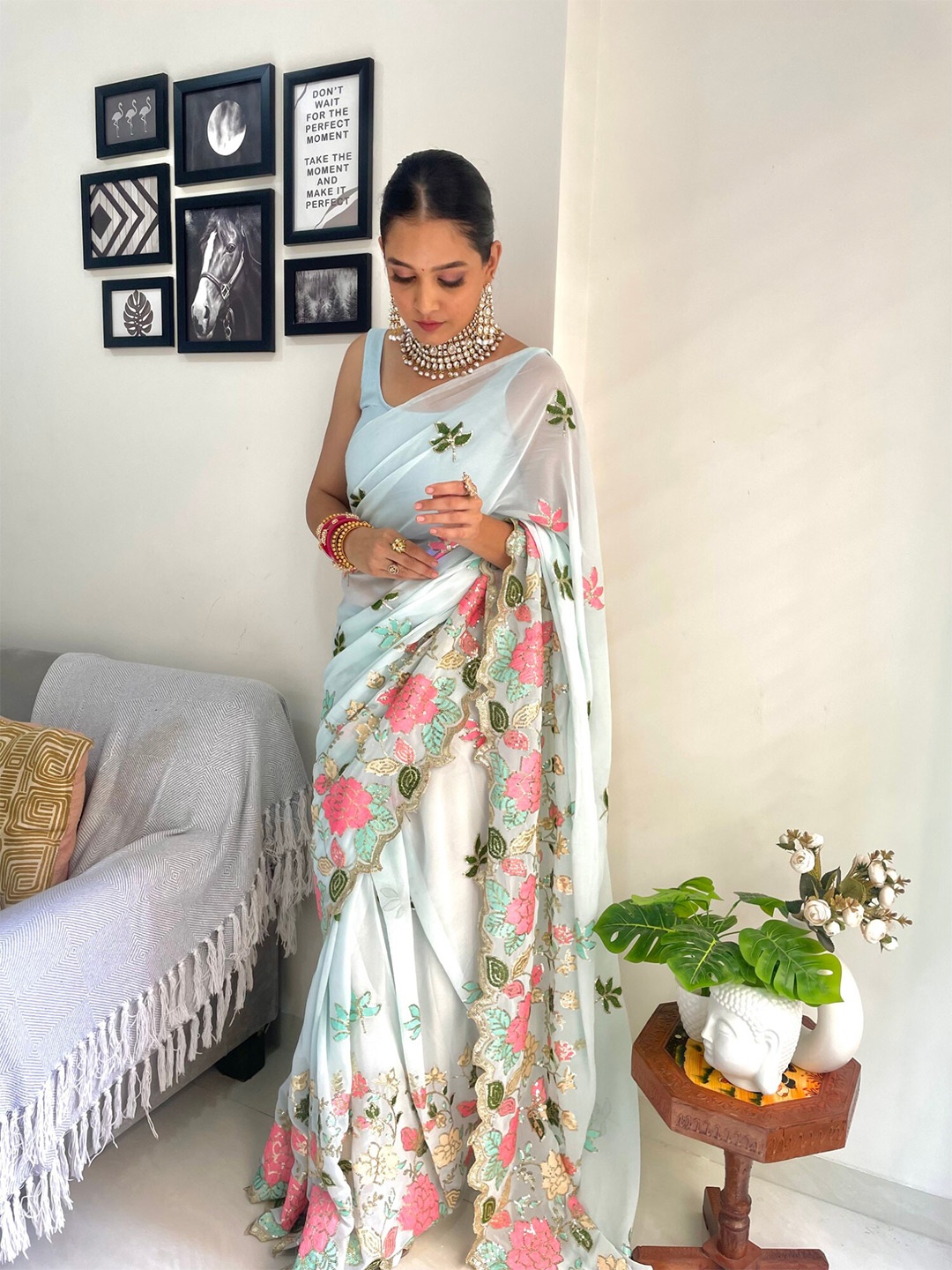 

LeeliPeeri Designer Floral Embroidered Saree, Blue