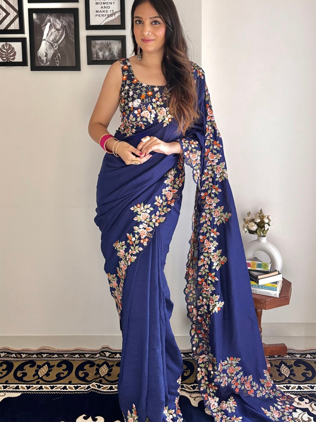 

LeeliPeeri Designer Embroidered Border Saree, Blue
