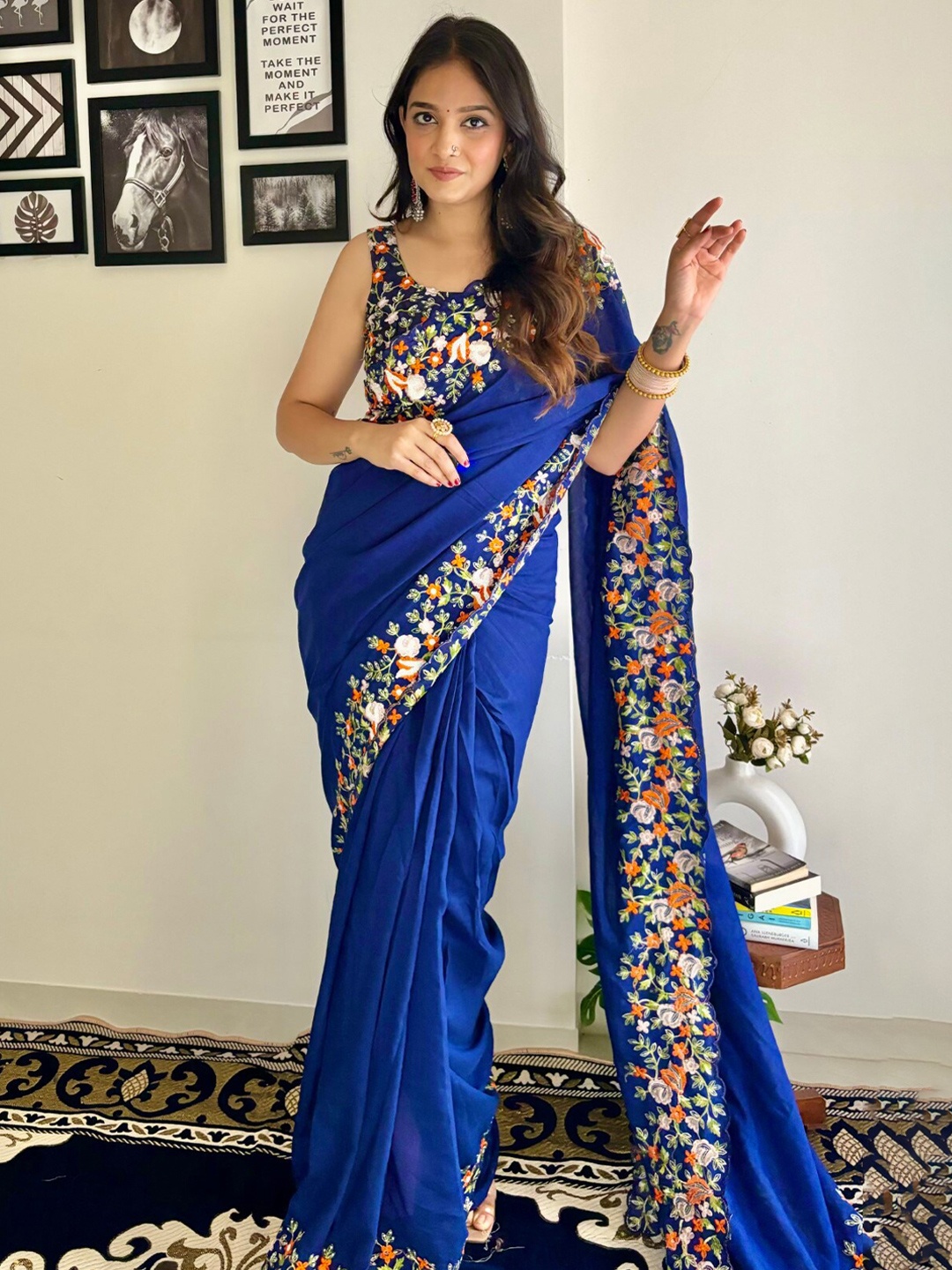 

LeeliPeeri Designer Embroidered Border Saree, Blue