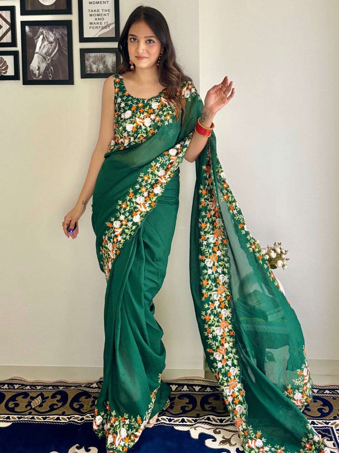 

LeeliPeeri Designer Embroidered Border Saree, Green