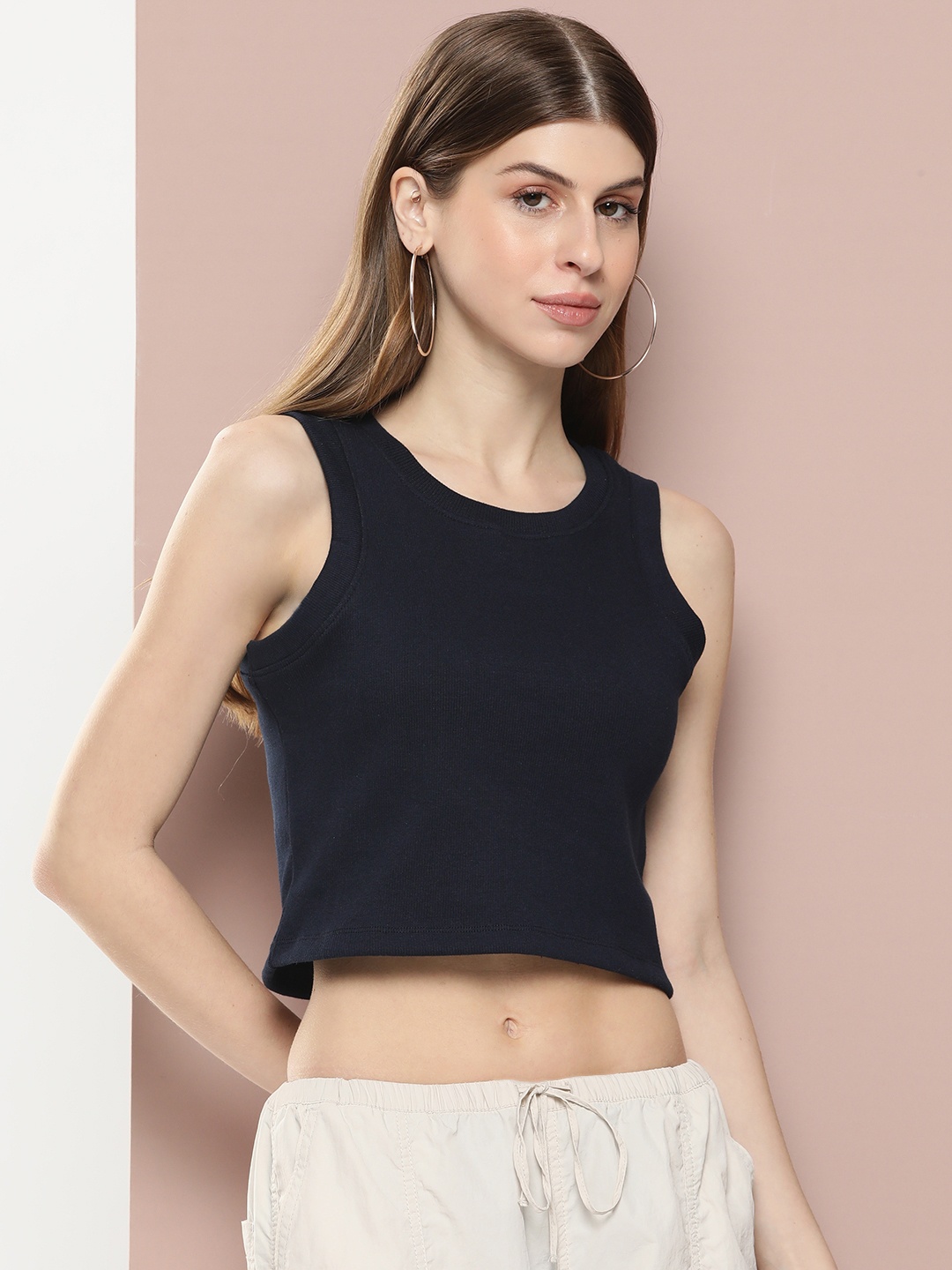 

Harvard Women Solid Slim Fit Crop T-shirt, Navy blue