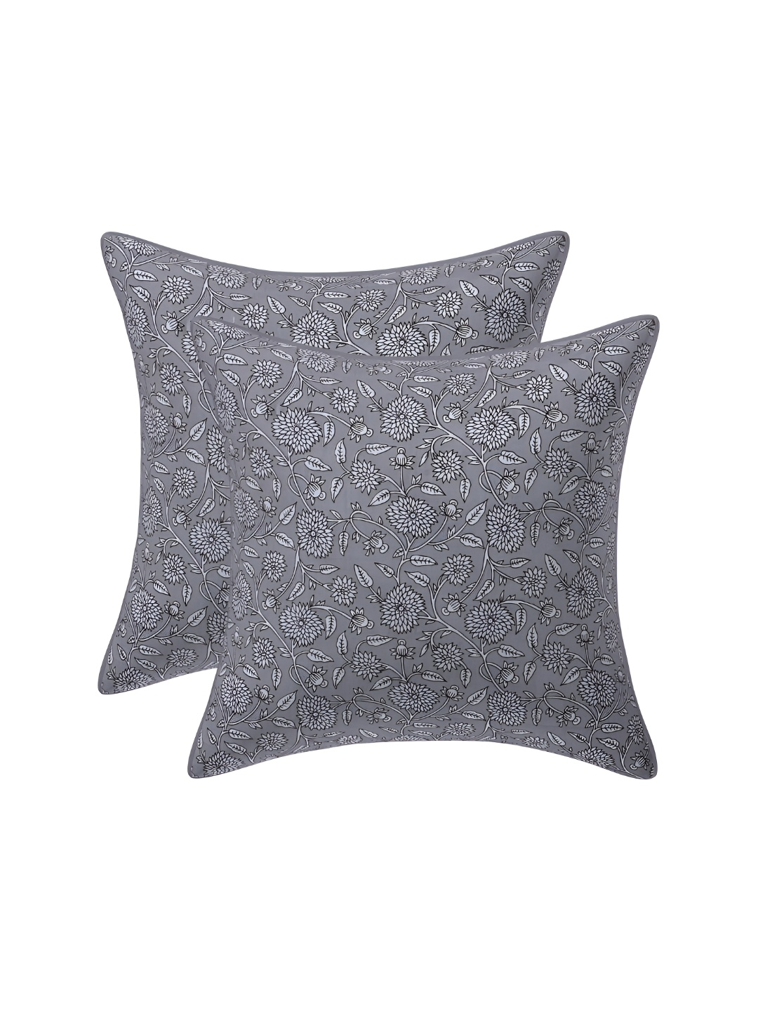 

Texstylers Grey 2 Pcs Printed Cotton Square Cushion Covers