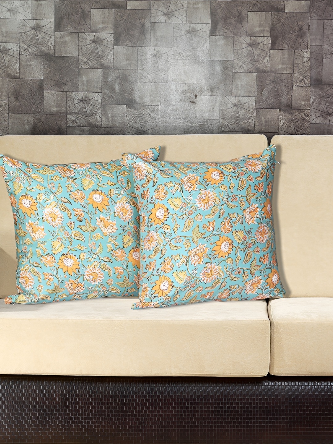 

Texstylers Green 2 Pcs Printed Cotton Square Cushion Covers
