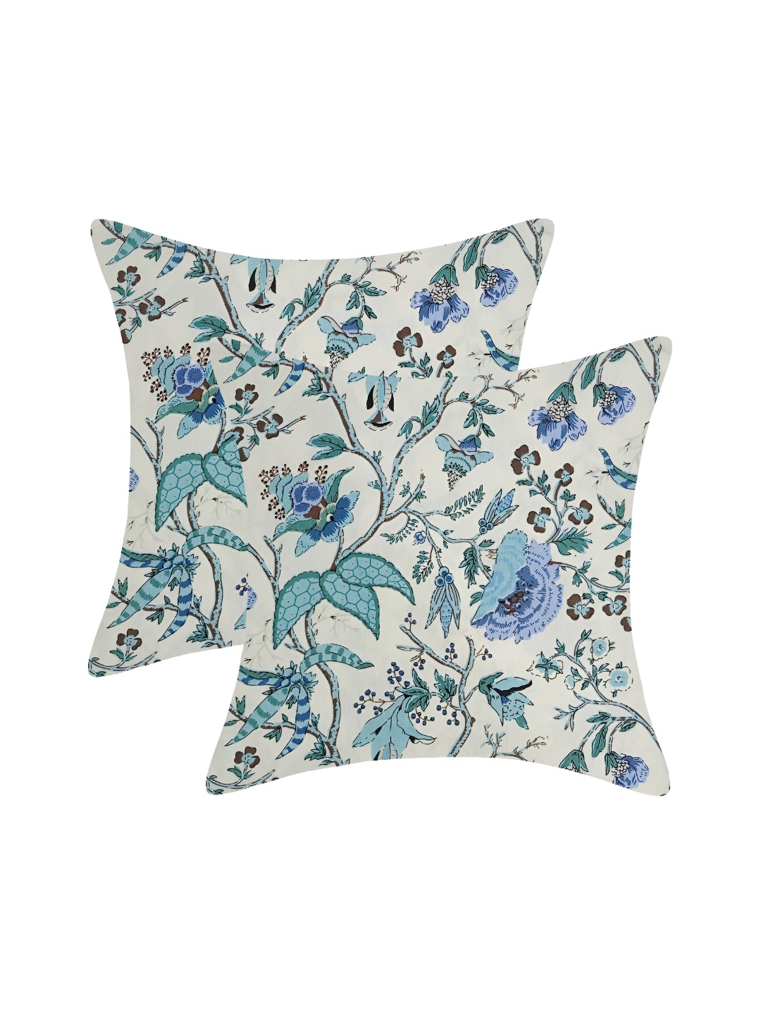 

Texstylers Blue & Beige 2 Pcs Printed Cotton Square Cushion Covers