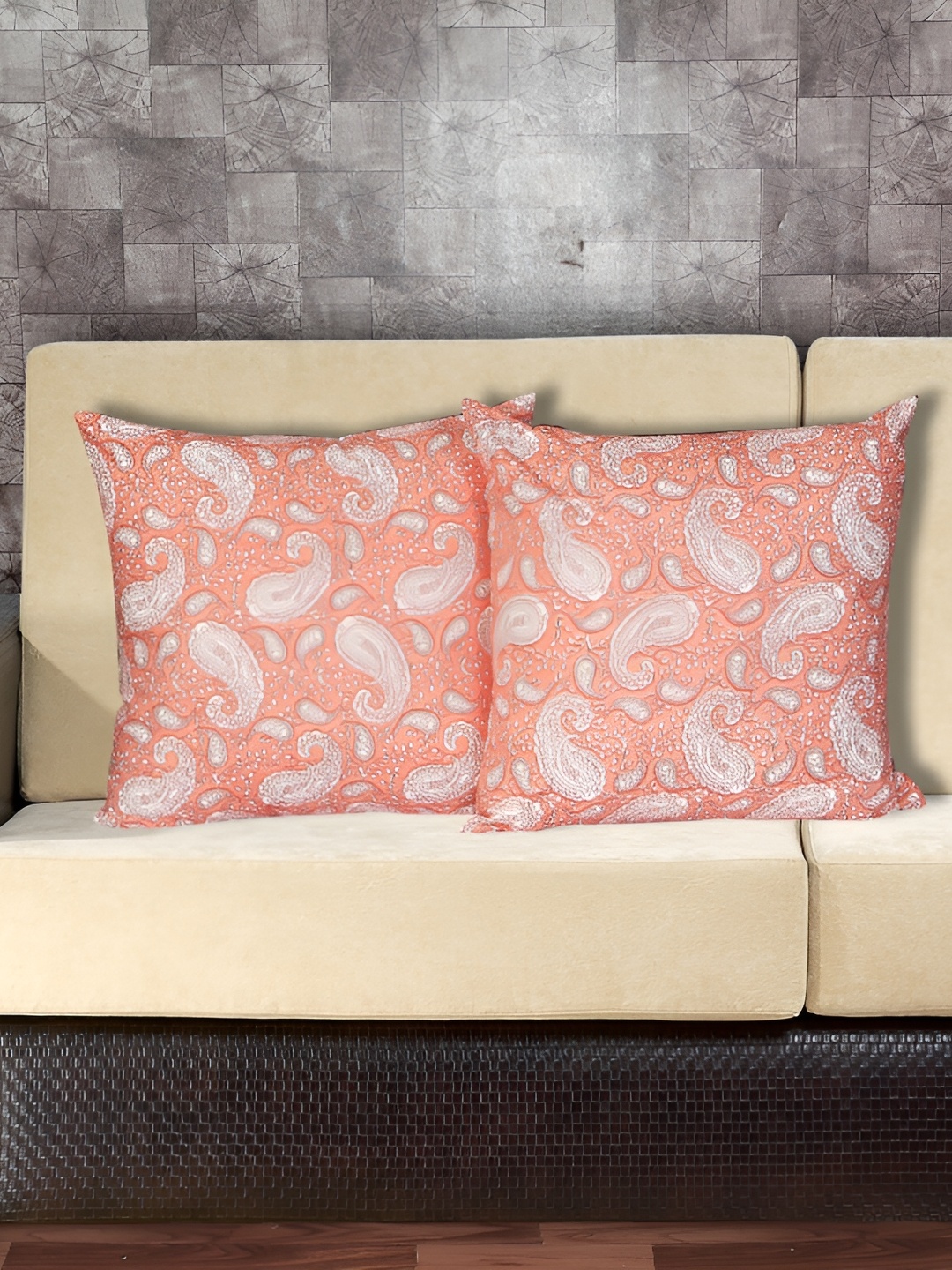 

Texstylers Pink 2 Pcs Printed Cotton Square Cushion Covers
