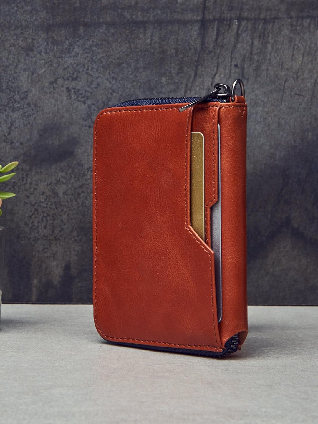 

CONTACTS Unisex Leather Zip Around Wallet, Rust