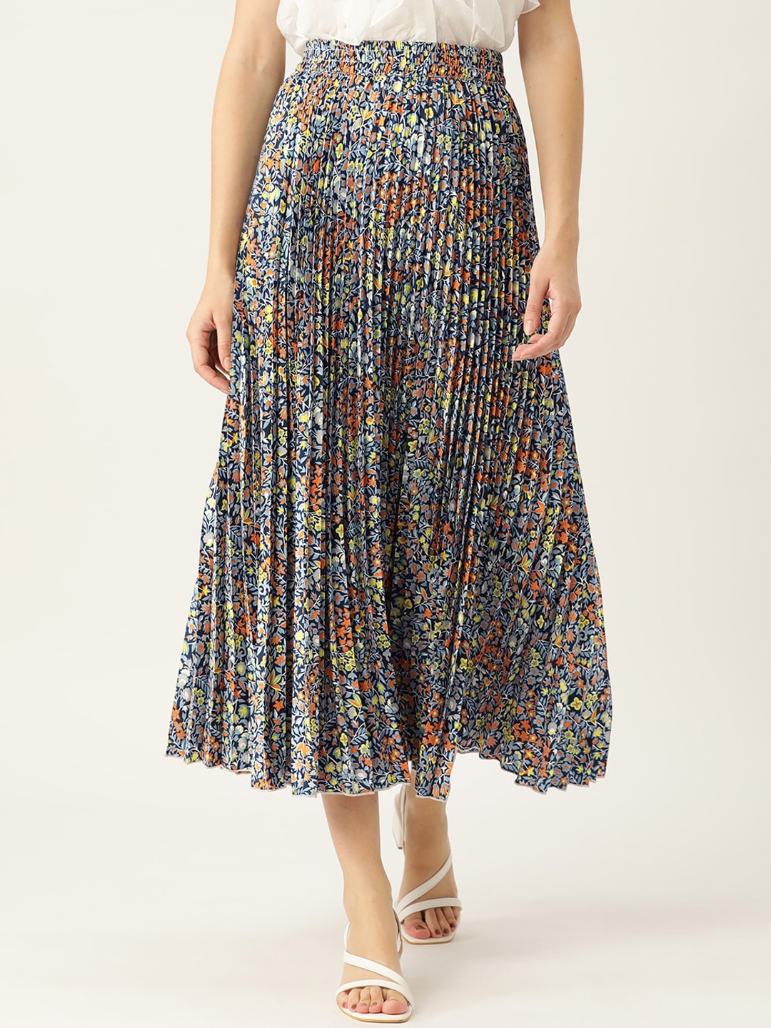 

WISSTLER Floral Printed Flared Midi Skirts, Blue