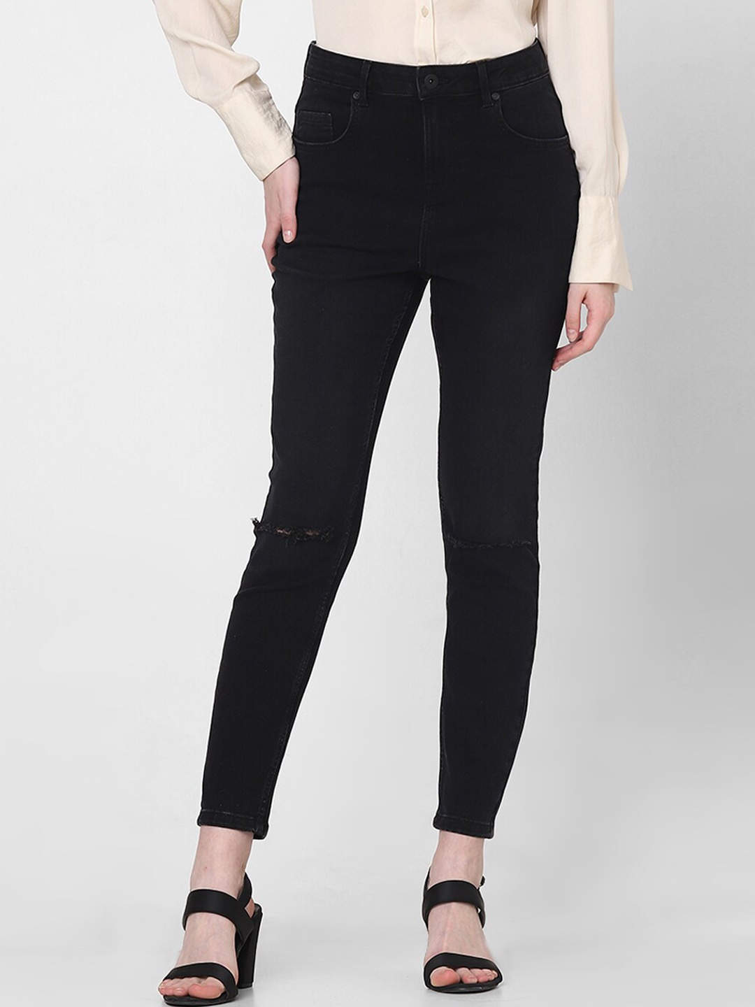 

Vero Moda Women Skinny Fit Slash Knee Stretchable Jeans, Black