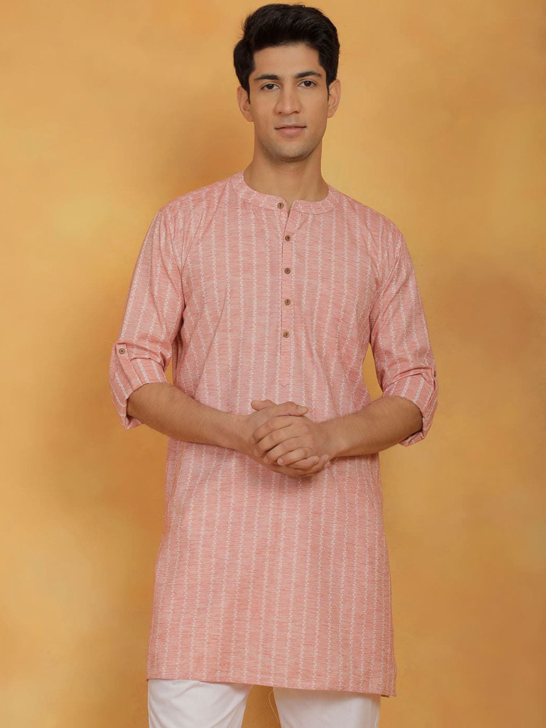 

VASTRAMAY Woven Design Cotton Kurta, Pink