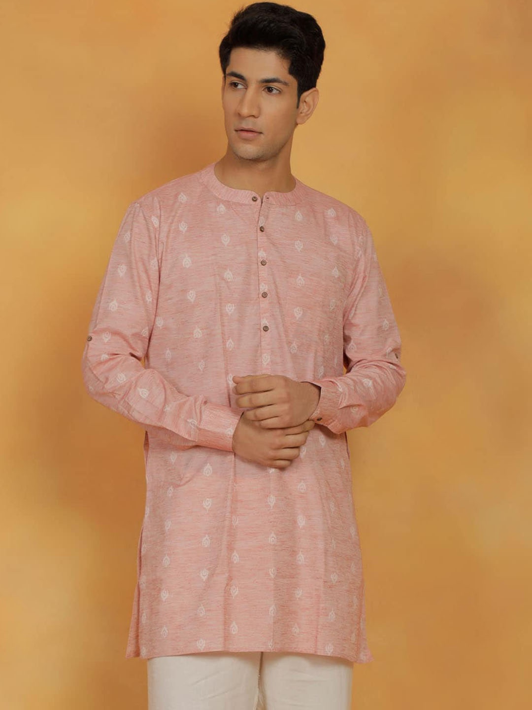 

VASTRAMAY Ethnic Woven Design Pure Cotton Straight Kurta, Pink
