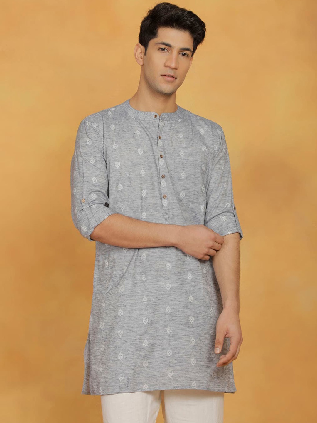 

VASTRAMAY Ethnic Woven Design Pure Cotton Straight Kurta, Grey