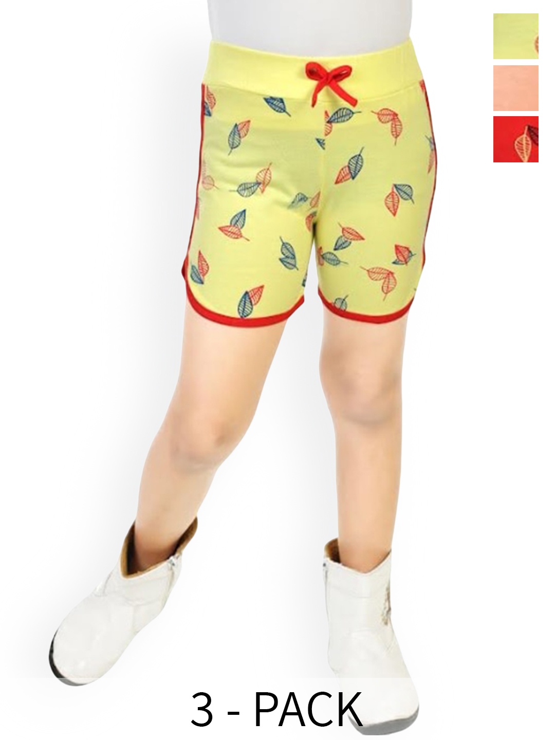 

BAESD Pack Of 3 Girls Tropical Printed Pure Cotton Cambric Hot Pants, Yellow