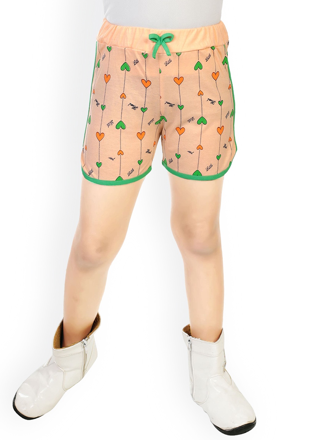 

BAESD Girls Mid-Rise Conversational Printed Pure Cotton Shorts, Peach