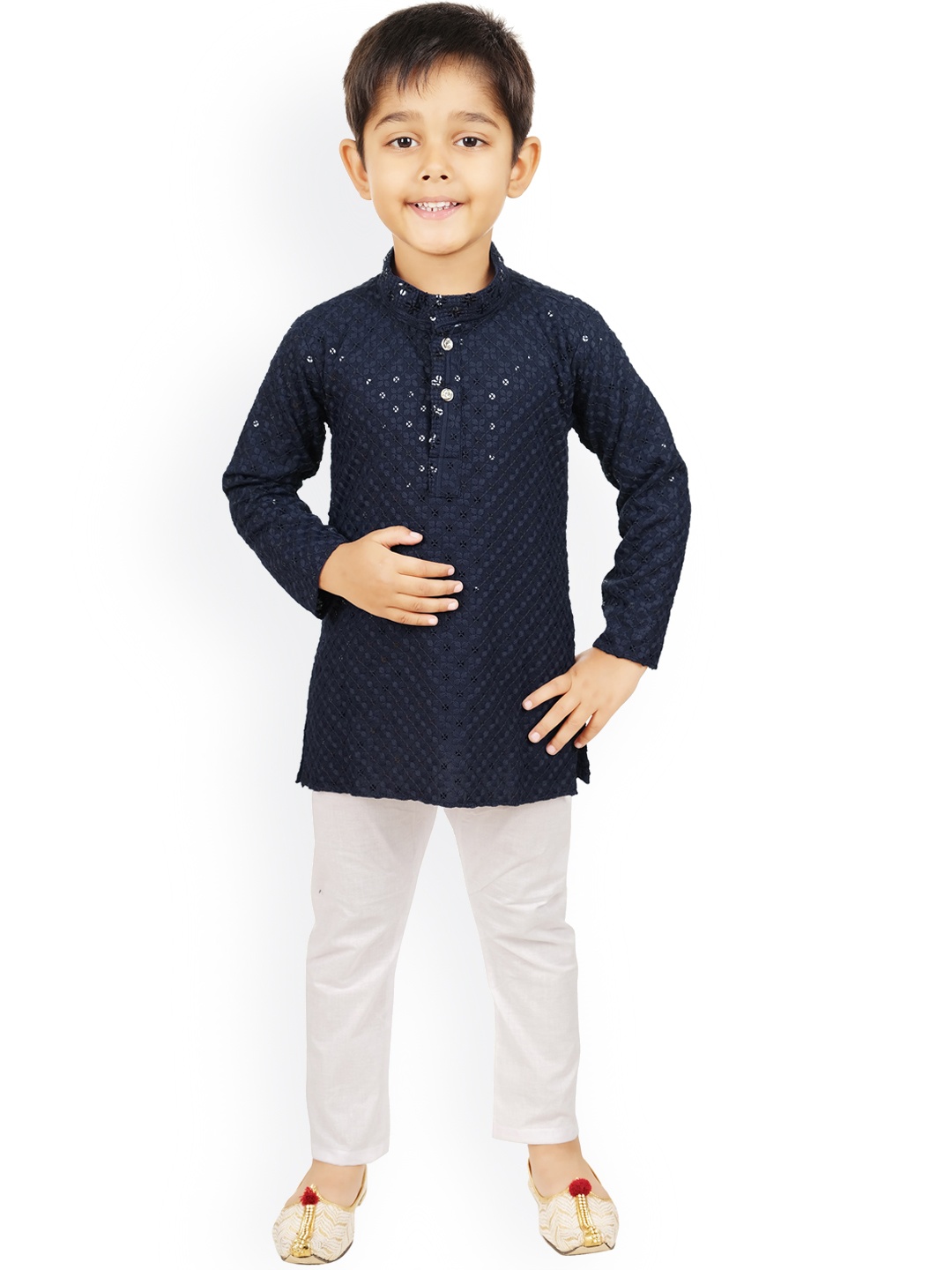

BAESD Boys Embroidered Regular Sequinned Kurta & Pyjamas, Navy blue