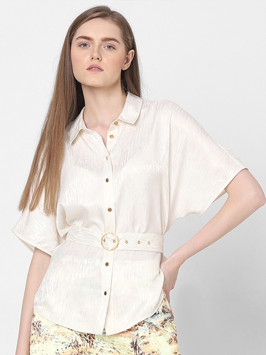 

Vero Moda Spread Collar Extended Sleeve Casual Shirt, Off white