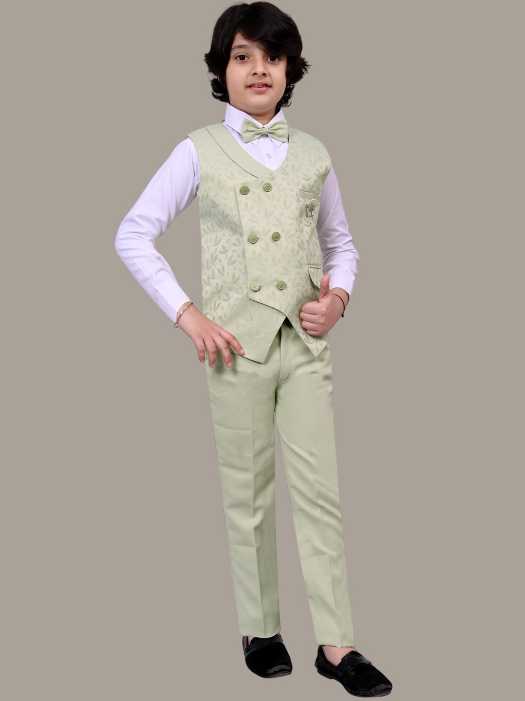 

BT DEZINES Boys Single-Breasted Three-Piece Party Suits, Green