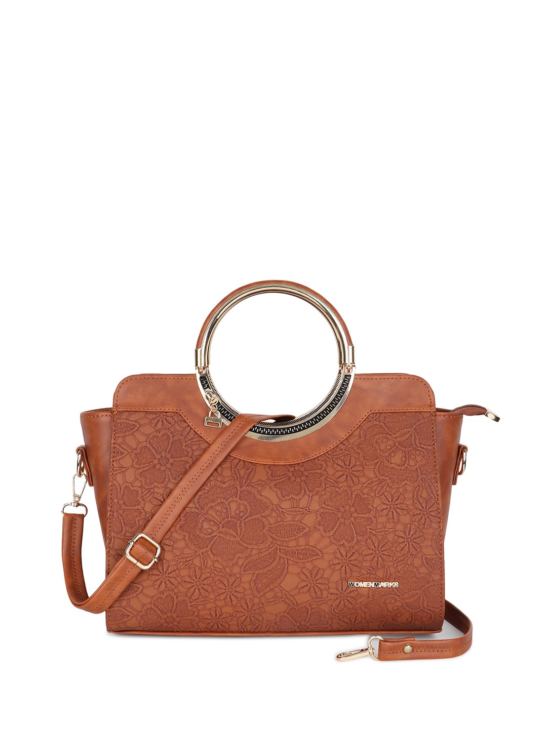 

WOMEN MARKS Floral Textured Structured Handheld Bag Up to 12 inch, Tan