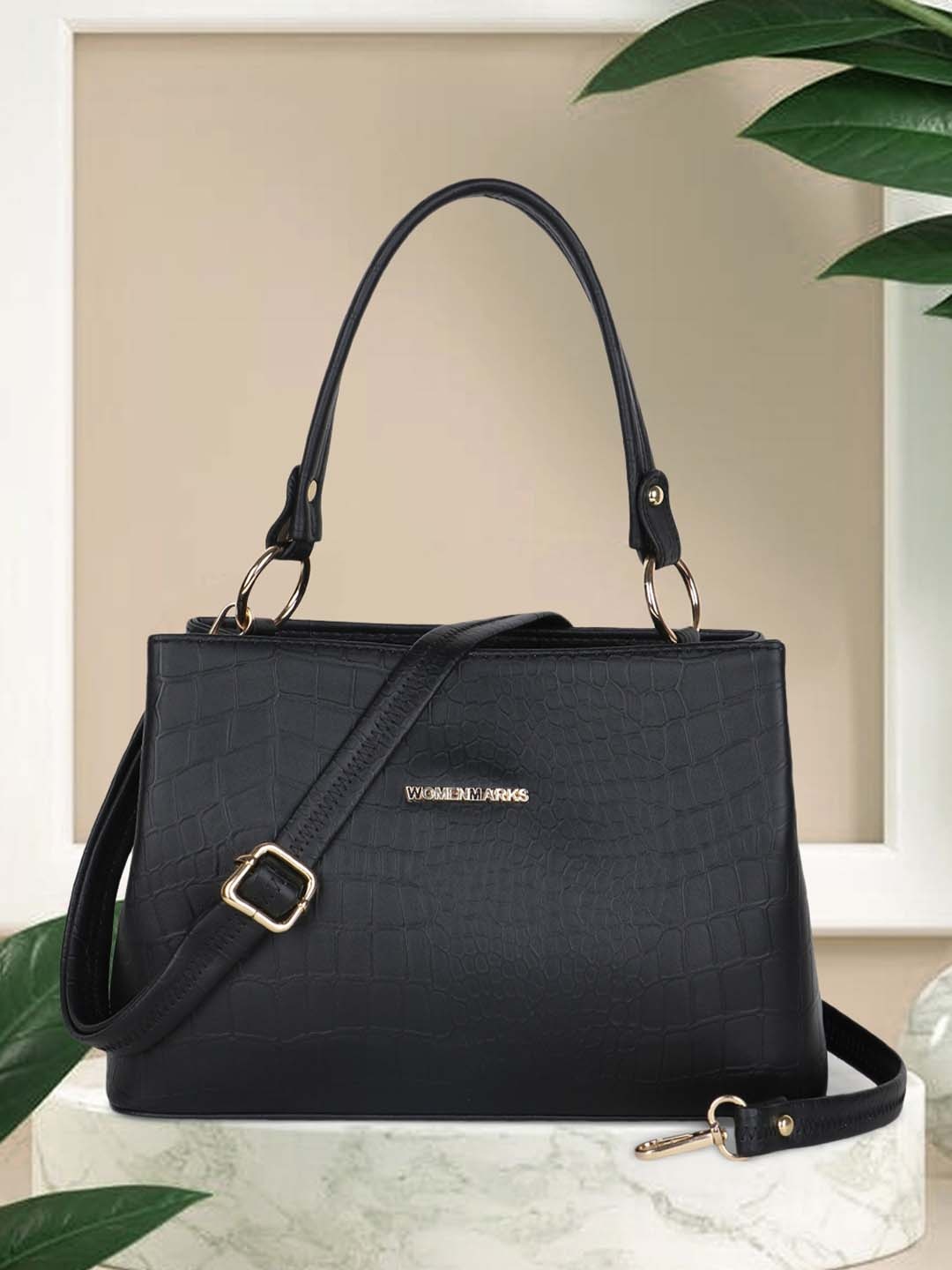 

WOMEN MARKS Textured Structured Handheld Bag, Black