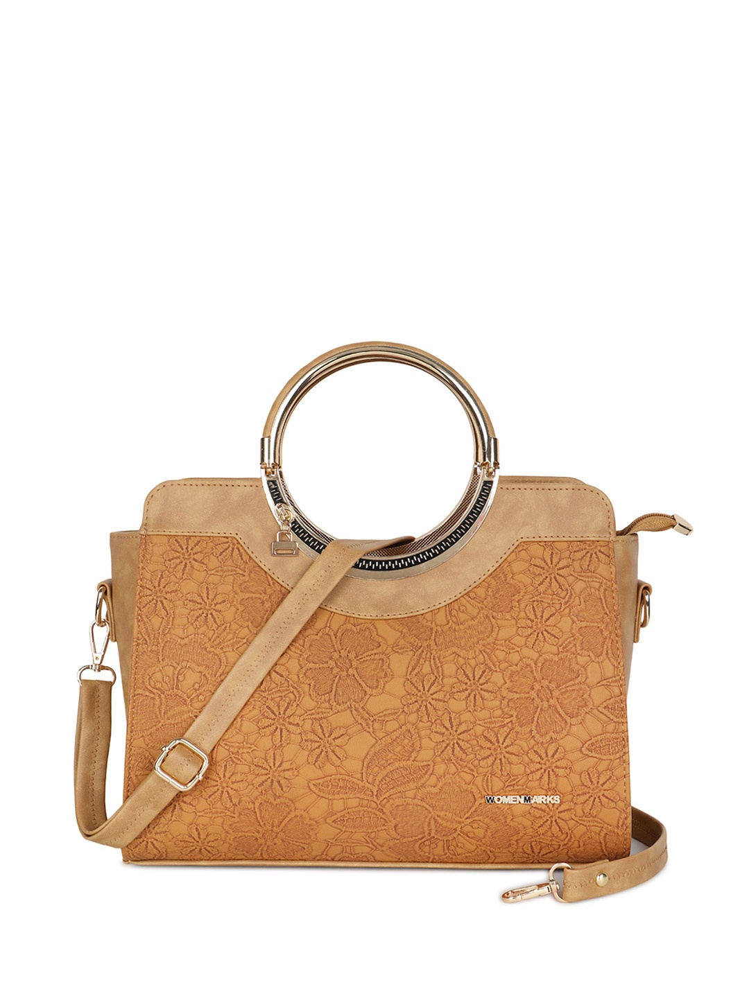 

WOMEN MARKS Floral Textured Structured Handheld Bag Up to 12 inch, Beige