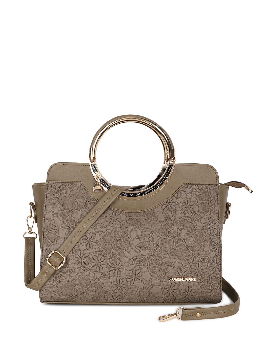 

WOMEN MARKS Floral Textured Structured Handheld Bag Up to 12 inch, Khaki
