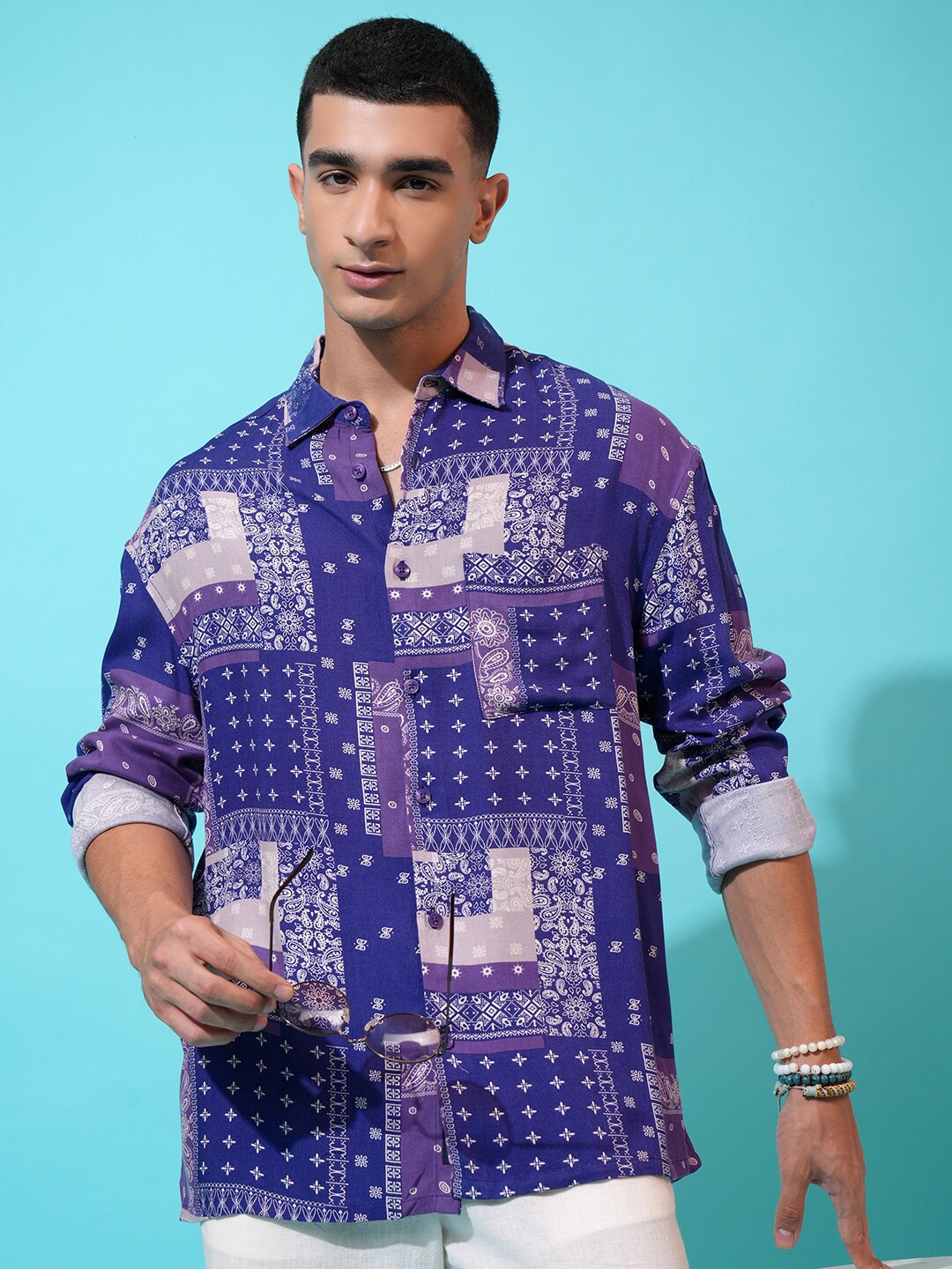 

HIGHLANDER Drop-Shoulder Sleeves Oversized Shirt, Blue