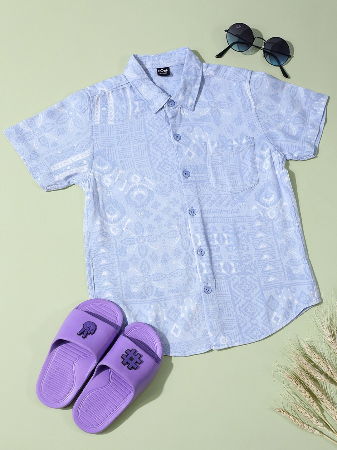 

Hoop Boys Slim Fit Ethnic Motif Printed Cotton Casual Shirt, Purple