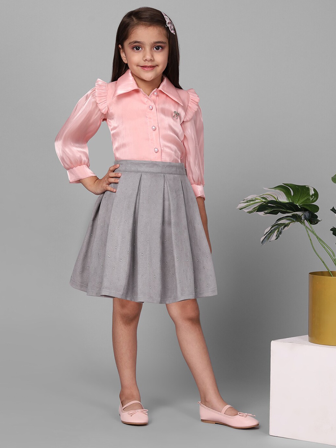 

Macwin Girls Shirt Collar Shirt with Skirt, Pink