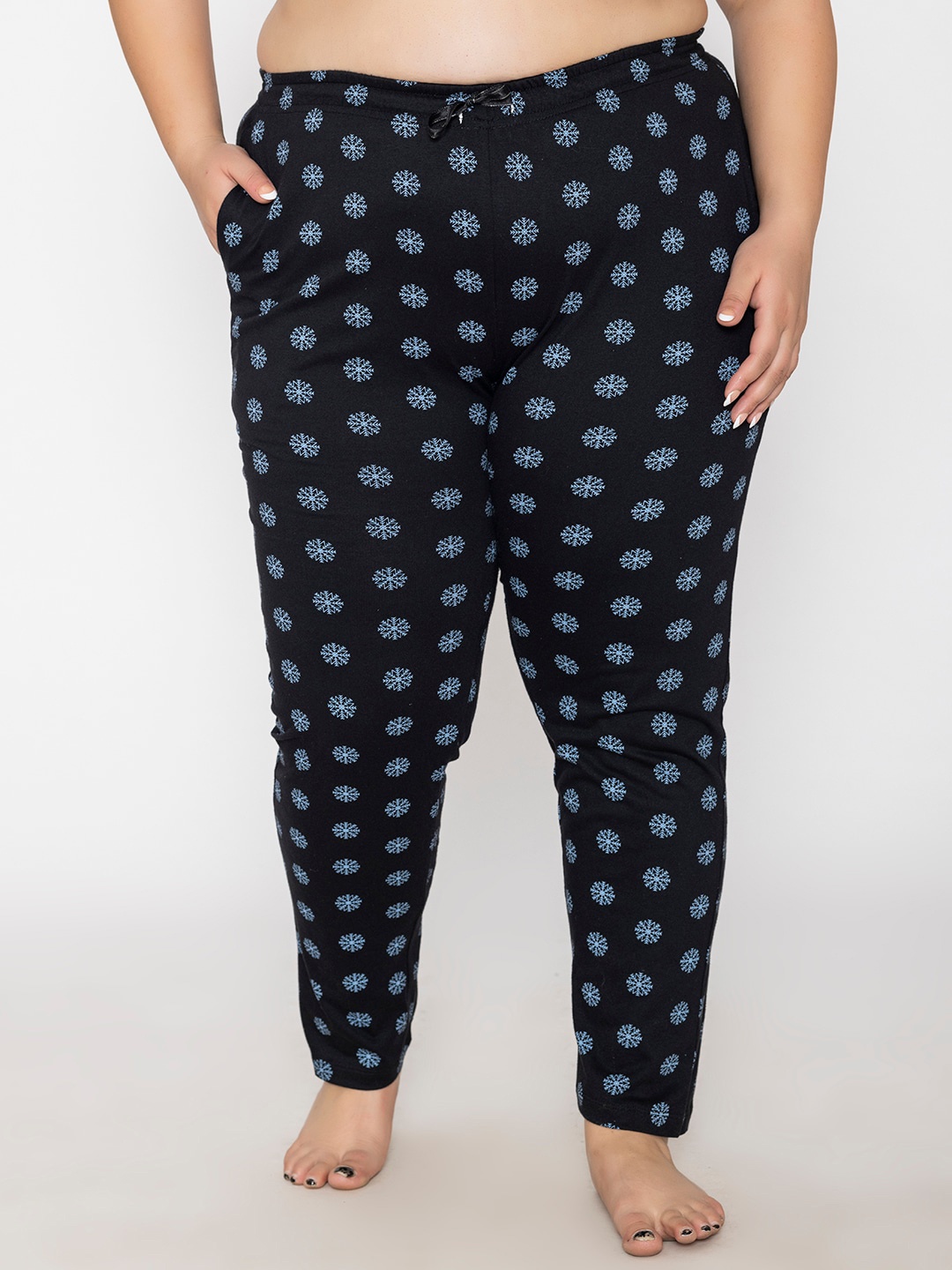 

TITTLI Women Plus Size Printed High Rise Pure Cotton Lounge Pants, Black