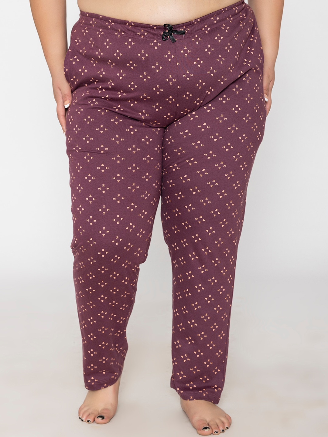 

TITTLI Women Plus Size Printed Pure Cotton High Rise Lounge Pants, Maroon