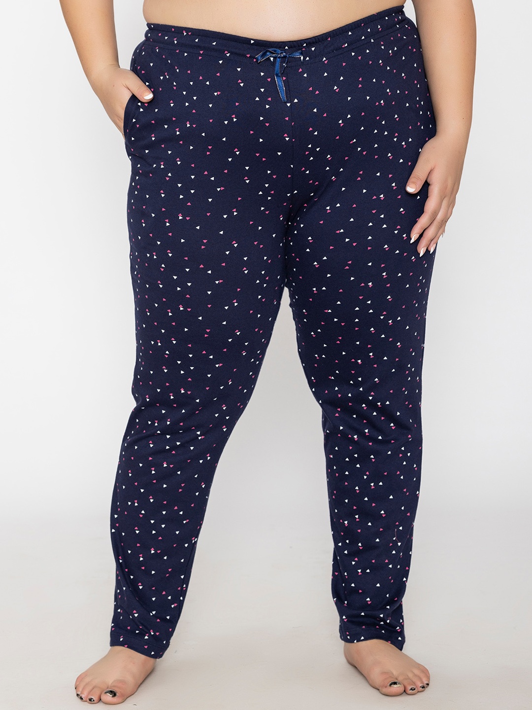 

TITTLI Women Plus Size Printed Pure Cotton High-Rise Lounge Pants, Navy blue