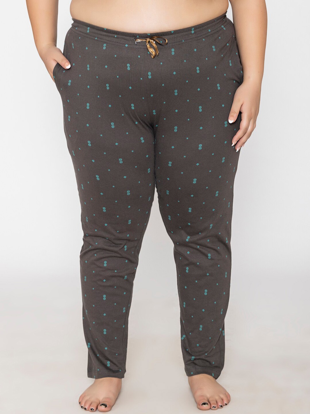 

TITTLI Women Plus Size Printed Pure Cotton High-Rise Lounge Pants, Grey