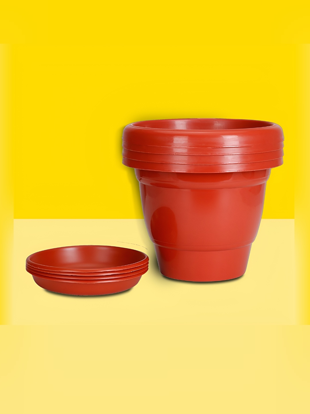 

10club Red 4 Pcs Light Weight Planter with Plates