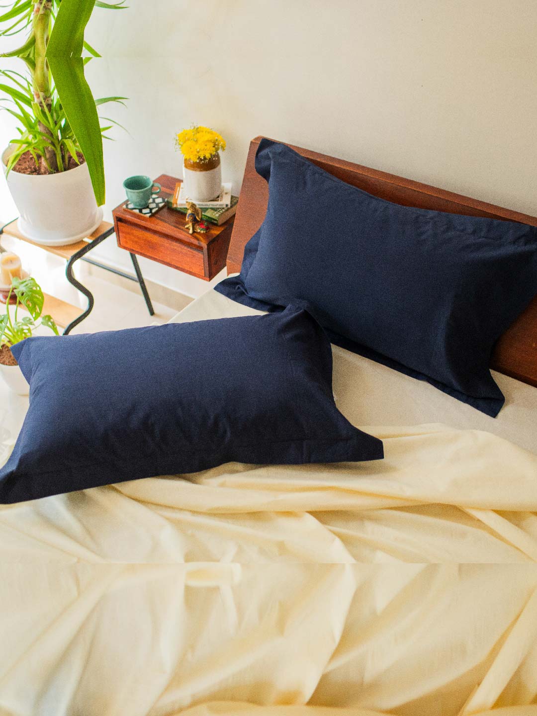 

10Club 1pc Cotton Pillow Cover, Navy blue