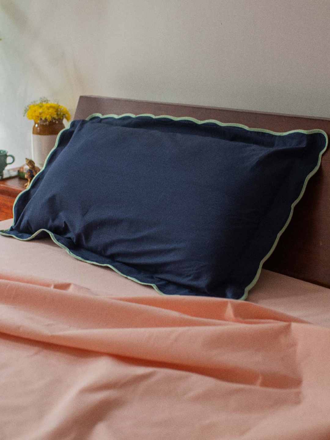 

10club Navy Blue Pure Cotton Rectangle Pillow Cover
