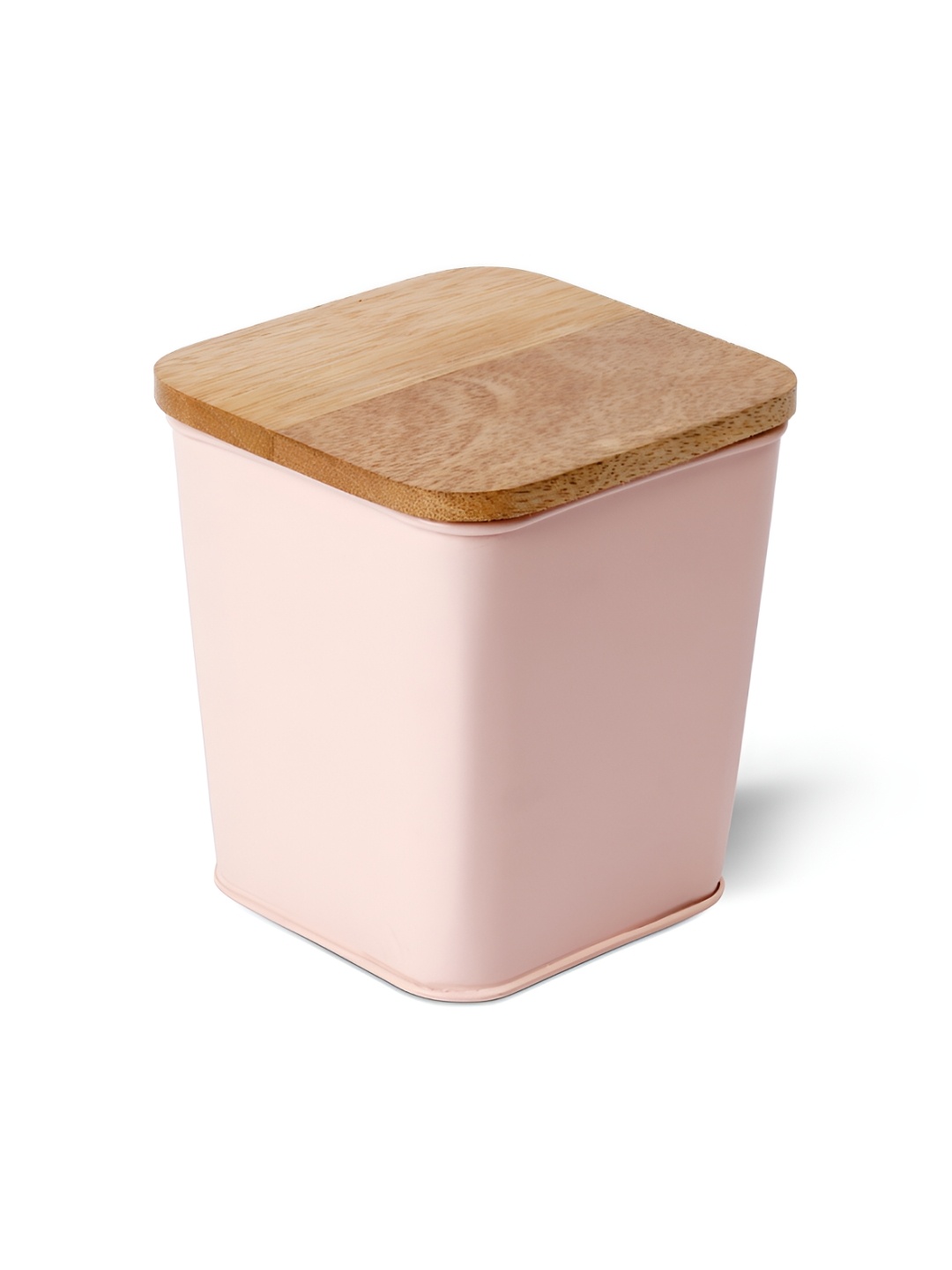 

10club Peach Wooden Lid & Metal Square Food Container Jar