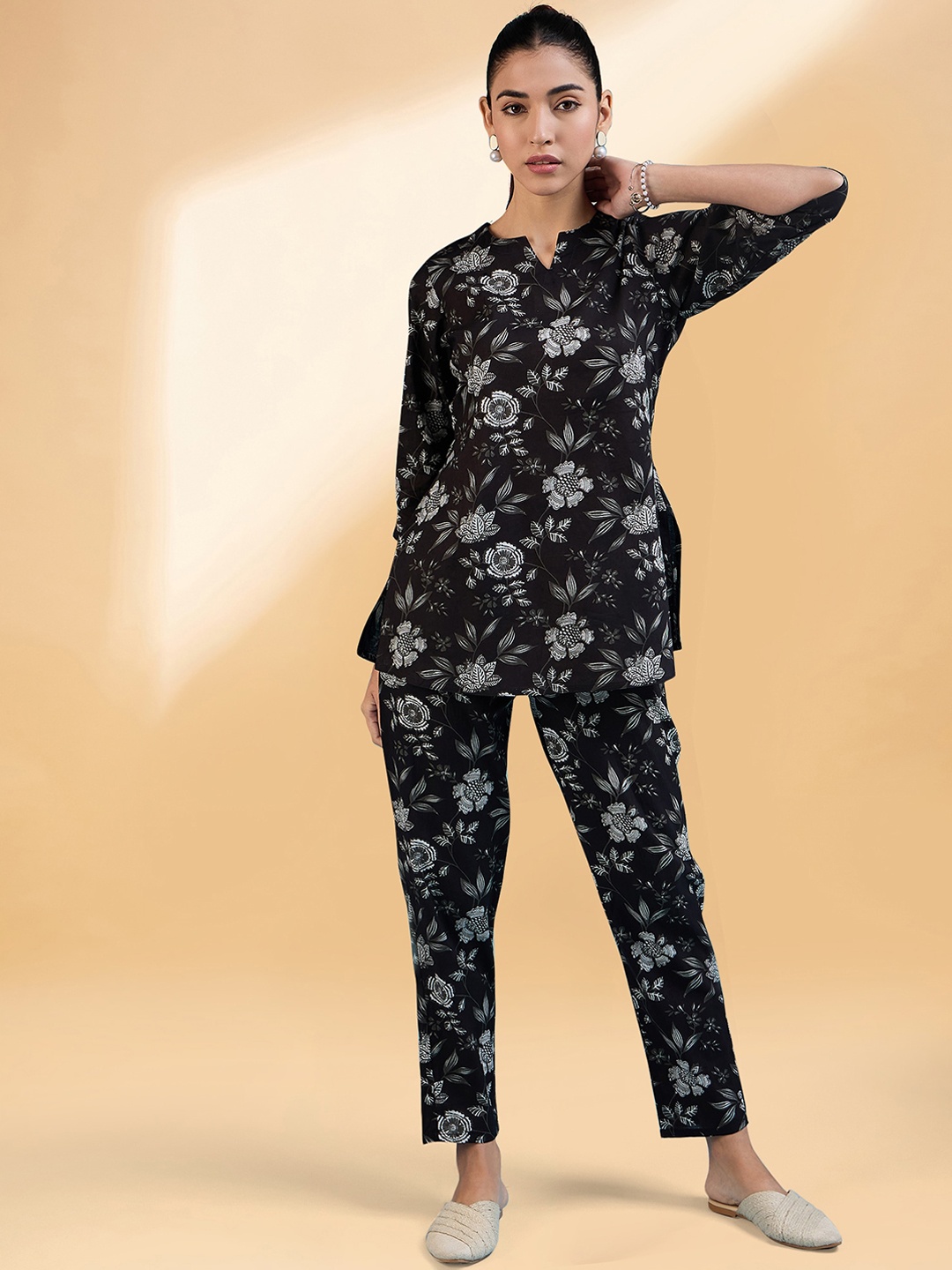 

all about you Black Floral Printed Tunic With Trouser