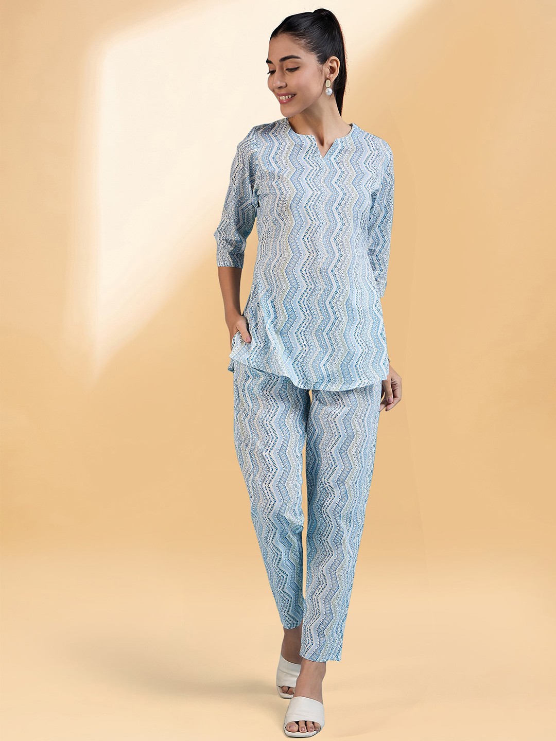 

all about you Printed Round Neck Top & Trouser, White