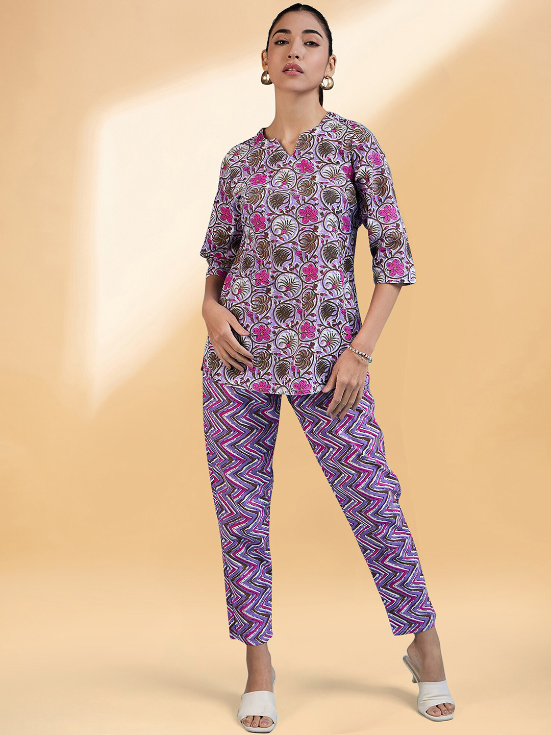 

all about you Purple Floral Printed Tunic With Trouser