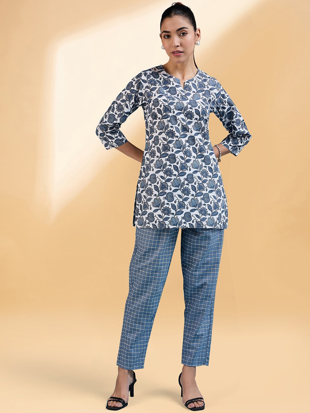 

all about you White Floral Printed Tunic With Trouser