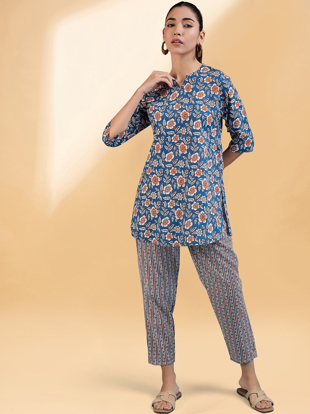 

all about you Printed Round Neck Tunic & Trouser, Blue