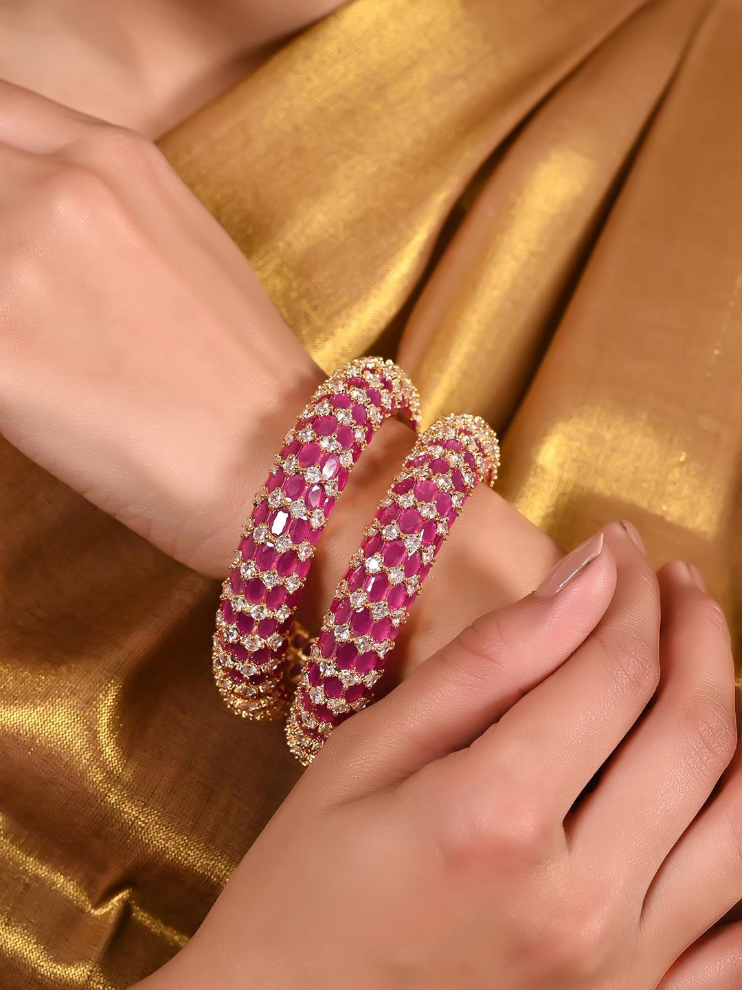 

RATNAVALI JEWELS Set Of 2 Gold-Plated AD-Studded Bangles