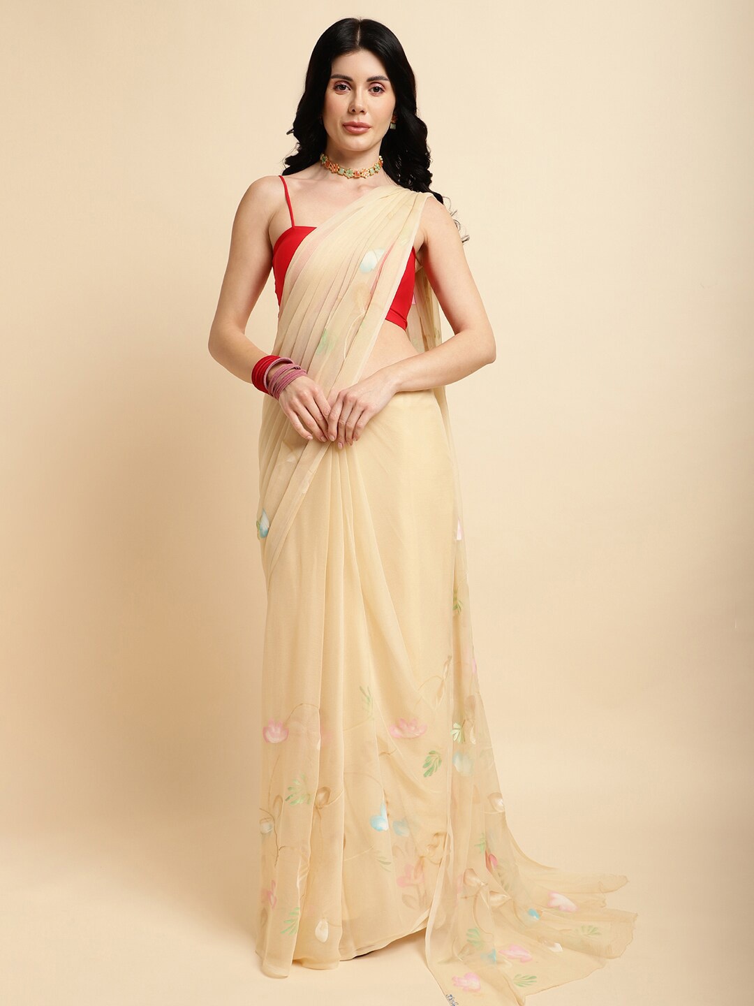 

La Vastraa Floral Pure Chiffon Saree, Nude