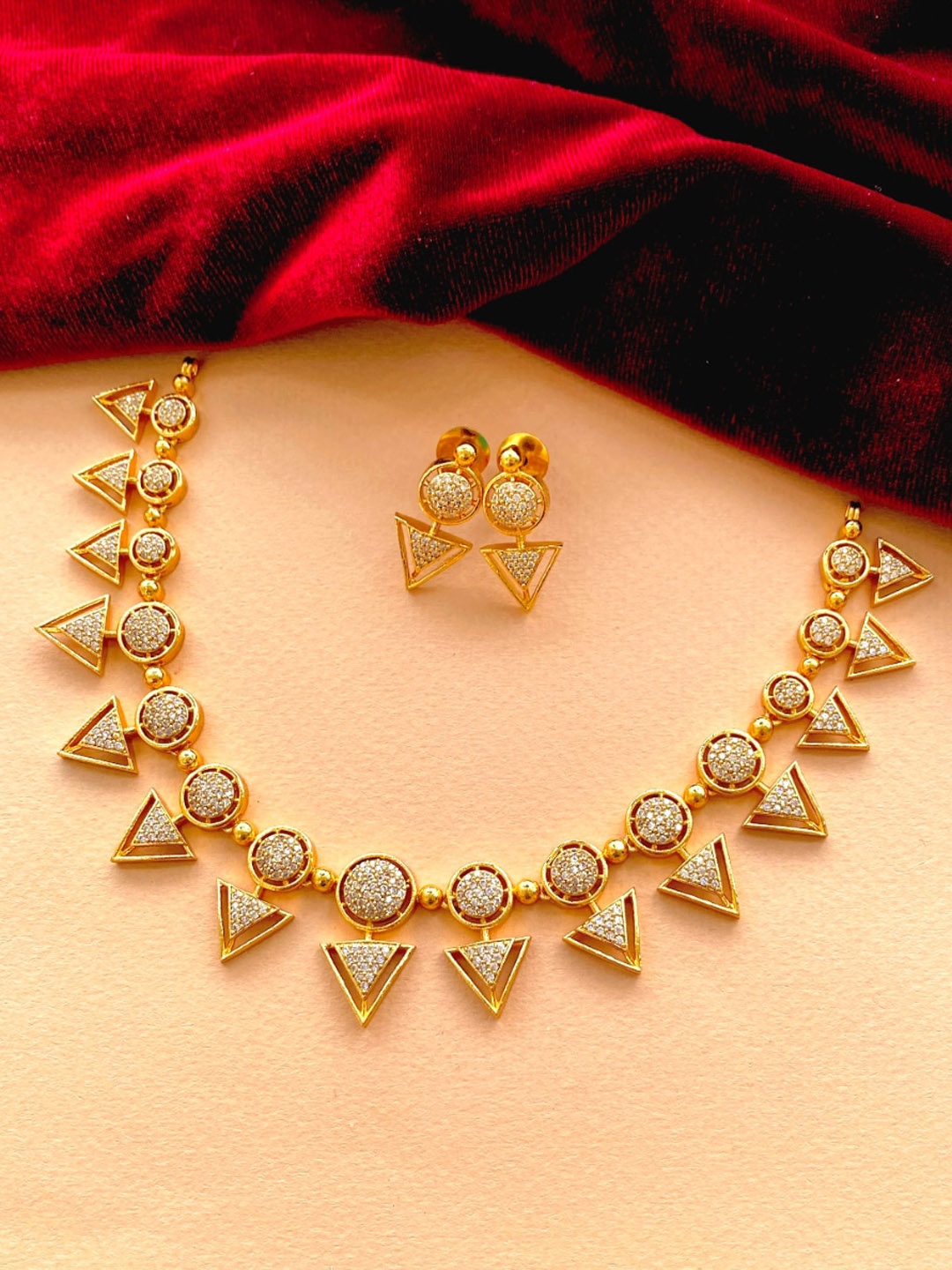 

Pihtara Jewels Gold-Plated American Diamond Studded Jewellery Set